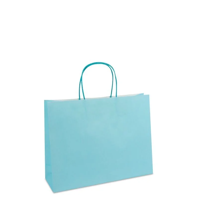 Paper Carrier Bags Blue 32+10x25cm Twisted Handles + Cardboard Base