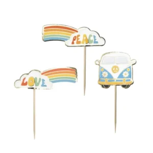 Pics à cocktail Hippie Party pour fête multicolores avec motifs van et arc-en-ciel
