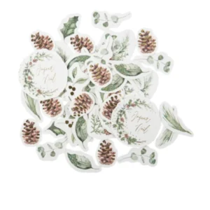 Confettis Joyeux Noël forêt enchantée pour décoration de table vert et marron aux motifs végétaux