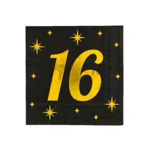 16 Jaar Servetten Zwart Goud 19cm 16st van Paper Dreams koop je bij Partywinkel