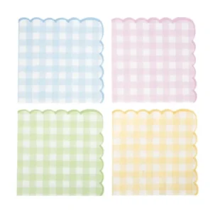 Serviettes festonnées Vichy Pastel pour fête multicolores en papier