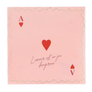 Serviettes en papier Dame de cœur rose avec bordure dorée et texte rouge