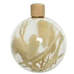 Boules en verre avec herbes séchées décoration chic pour fête beige et bouchon en bois
