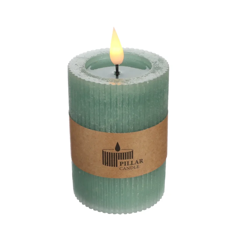 LED Rustic Pillar Candle Ø7 h. 10 cm Eucalyptus green (1 pc)