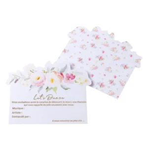 Cartes aquarelle Let's Dance pour animation mariage motif floral rose avec dorure