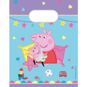 Sacs cadeaux en papier Peppa Pig pour enfant bleus et violets avec motifs cœurs et étoiles
