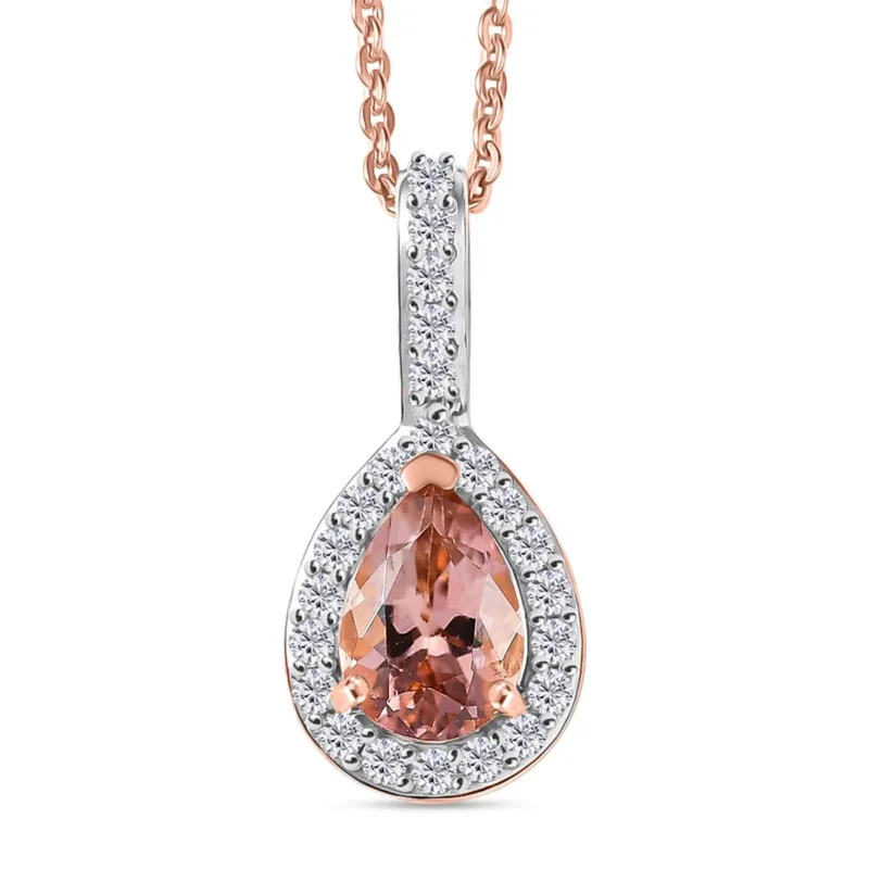 D'Joy AA Blush Turmalin, Weißer Zirkon Schmuckset ca. 50 cm 925 Silber 750 Roségold Vermeil ca. 1.01 ct