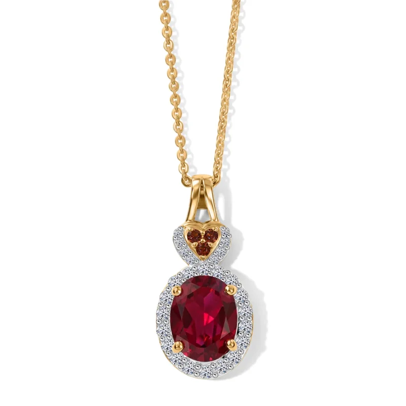 LUXURIANT - AAA Lab Grown Rubin, Mosambik Granat Schmuckset ca. 50 cm 925 Silber Gold ca. 3.19 ct