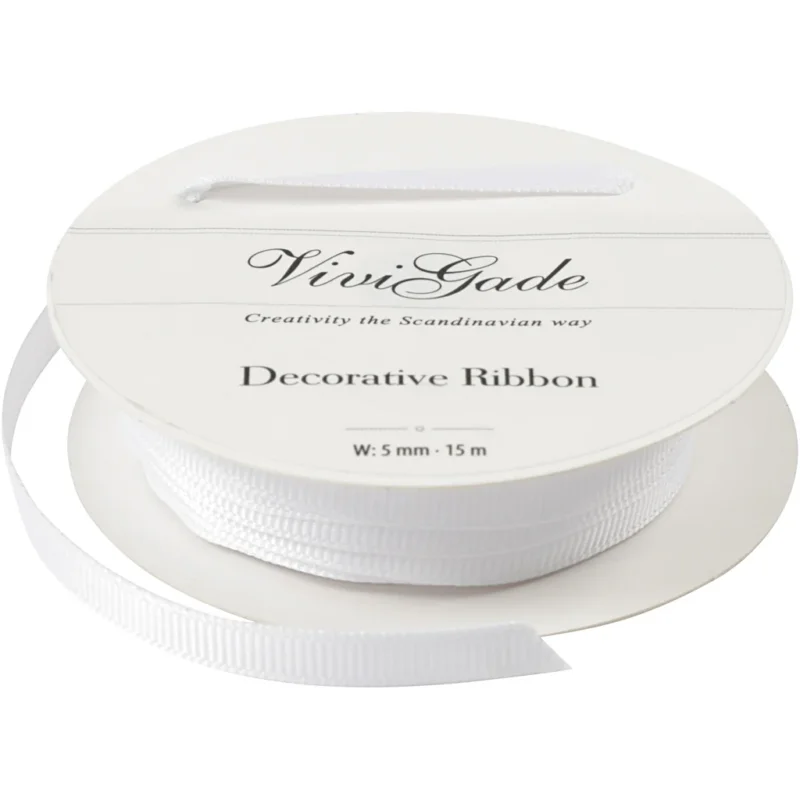 Decoration Ribbon, W: 6 mm, white, 15 m/ 1 roll