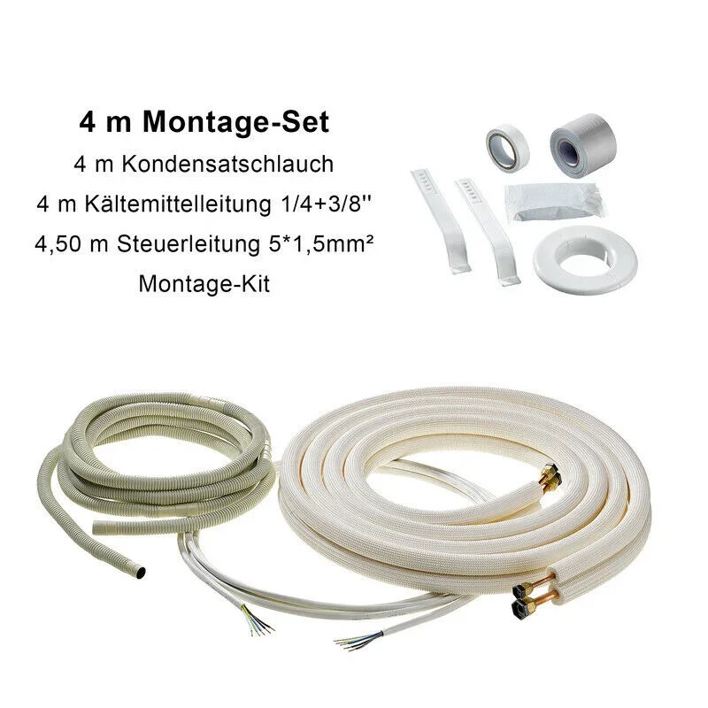 4 m Montageset 1/4"+3/8" Kältemittelleitung Klimaanlage Kupferrohr Isoliert