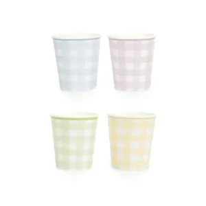 Gobelets Vichy Pastel pour fête multicolores en carton