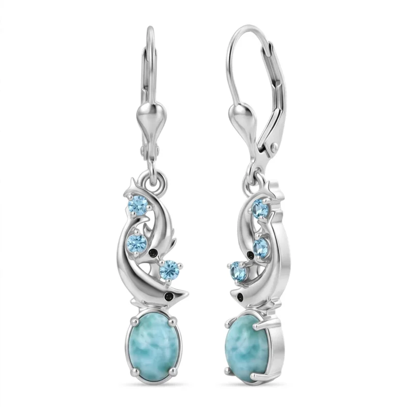 D'Joy Larimar, Himmelblauer Topas Ohrringe 925 Silber Rhodiniert ca. 2.34 ct