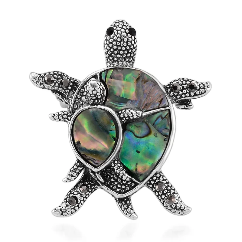 Abalone Muschel, Schwarze Kristall Brosche Reine Legierung Antik-silber-Plattierung
