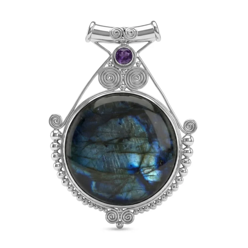 D'Joy Royal Bali - AA Labradorit, Afrikanischer Amethyst Anhänger 925 Silber ca. 93.77 ct