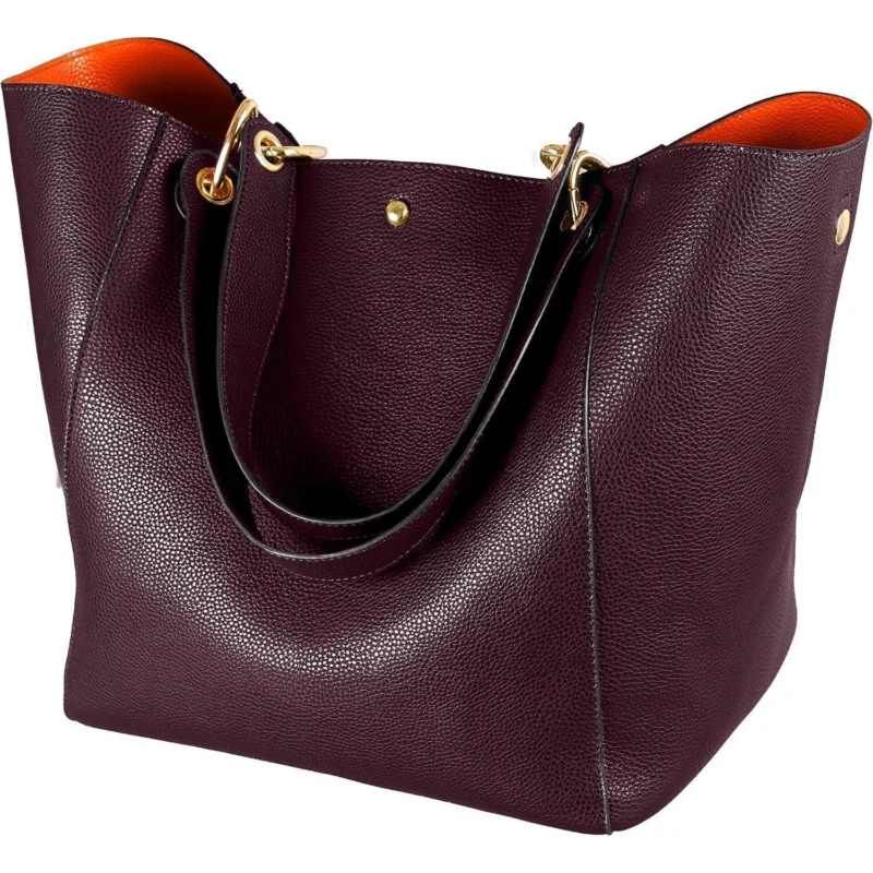 Große Shopper Tasche mit Henkel und Schulterriemen Kaffee in Lederoptik