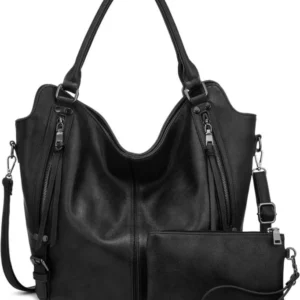 Damen Handtasche Set Schultertasche Umhängetasche Shopper Schwarz