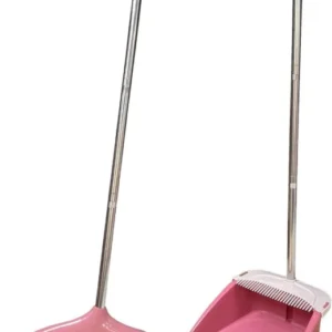 Besen und Kehrschaufel Set mit langem Stiel und rosa