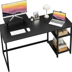 Schreibtisch mit Stauraum 140cm für Home Office Schwarz