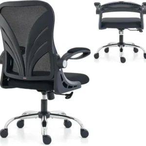 Ergonomischer Bürostuhl Schwarz mit 52 cm Sitz und Klappfunktion