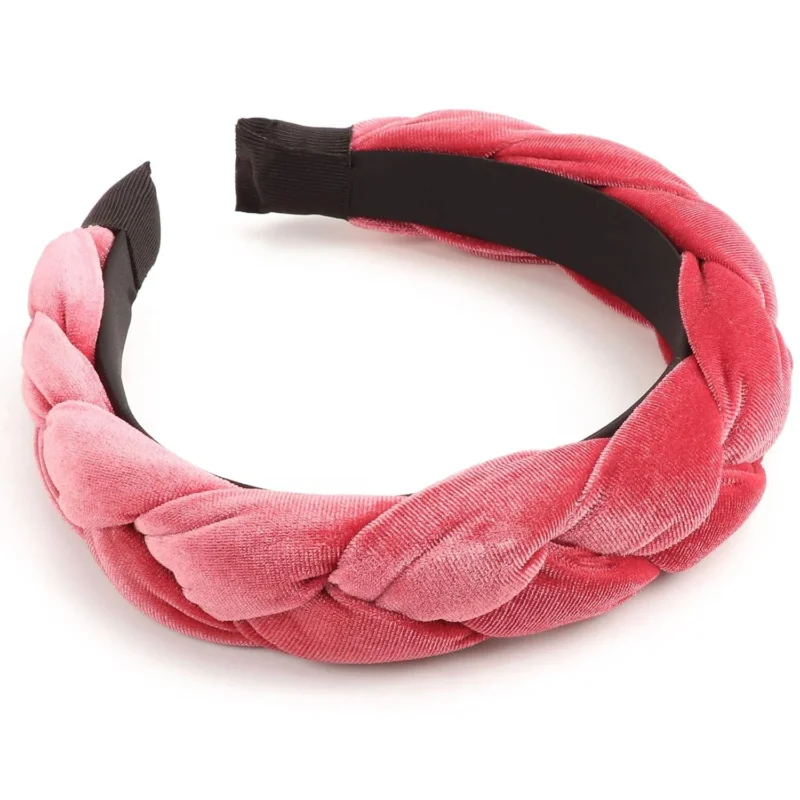 Geflochtenes Samt Stirnband Elastisch Criss Cross Haarband Peach Pink