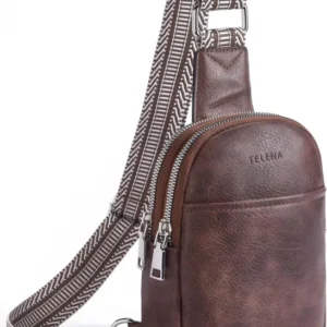 Telena Damen Bauchtasche Crossbody Bag PU Leder Kaffee