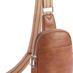 Telena Damen Bauchtasche Crossbody Bag PU Leder Braun
