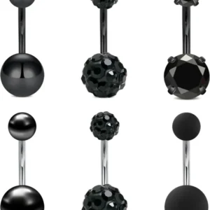 Schwarzes Edelstahl Bauchnabelpiercing Set 14g 6-14mm Piercing-Schmuck