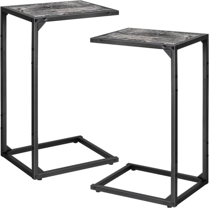 Industrieller Beistelltisch 2er-Pack C Form Metall Holz 40x30x64 cm