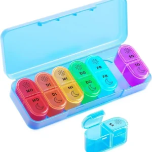 Tablettenbox 7 Tage Medikamentenbox mit 2 Fächern Blau