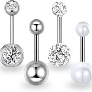 Bauchnabelpiercing Set 316L Chirurgenstahl Zirkonia Herz 14G 10mm
