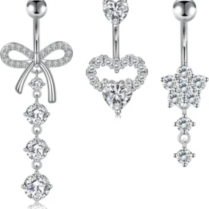 Bauchnabelpiercing Set 3 Stück Silber Gold Herz Schmetterling Diamant