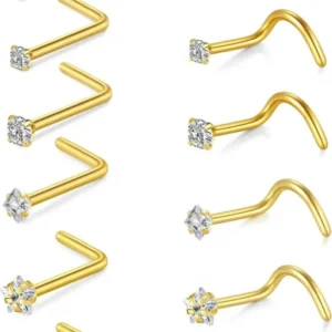 Nasenpiercing Chirurgenstahl Zirkonia Strassstein 20G Gold Silber