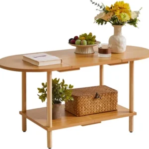 Teetisch aus Holz im Spleißdesign 2-stufiger Couchtisch 35 Zoll