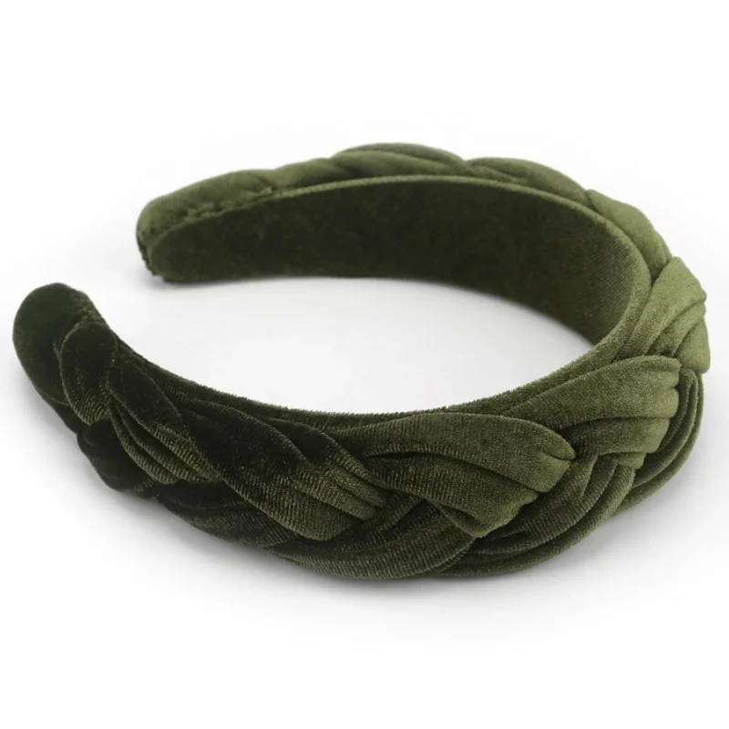 Samt Geflochtenes Stirnband Damen Vintage Haarreif Breit Army Green