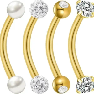 Bauchnabelpiercing Chirurgenstahl Gold Silver 4 Stück Perle CZ 14G