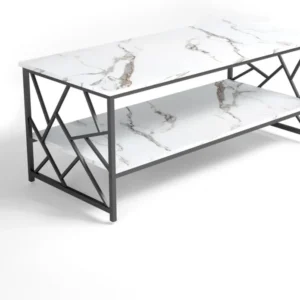 Moderner Couchtisch Marmor Optik Weiß mit Stauraum