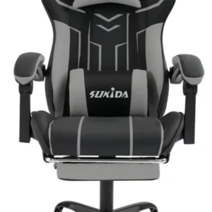 Ergonomischer Gaming Stuhl mit Fußstütze und Lendenwirbelstütze