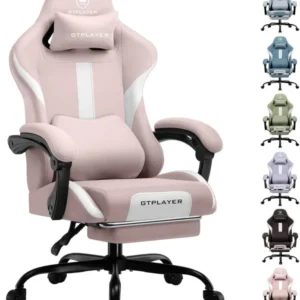 Ergonomischer Gaming Stuhl mit Fußstütze und Federkissen, Rosa