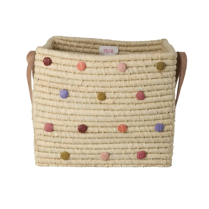 Quadratischer Korb "Raffia - Dots" - 30x30x25 cm (Natur)