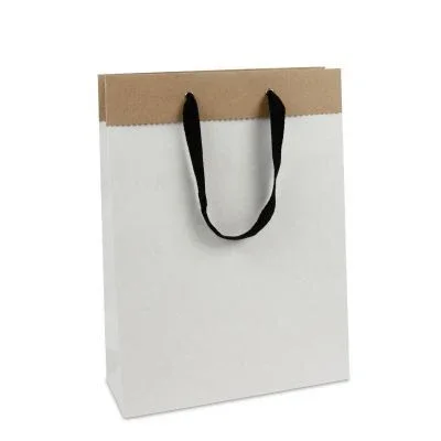 Luxuriöse Papiertaschen aus recyceltem Duplexpapier 26+10x35 cm Weiß (100 Stück) [FP-DPK085]