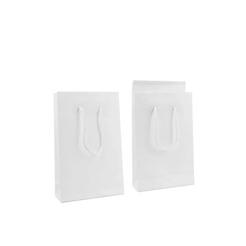 Luxuriöse Papiertaschen mit Klappe 20+8x32 cm Weiß (100 Stück) [FP-DPK144]