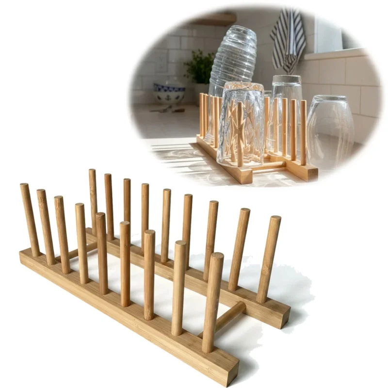 KI-generiertes Bild Holz Abtropfgestell 34cm Bambus Abtropfgitter Abtropfständer Geschirrhalter