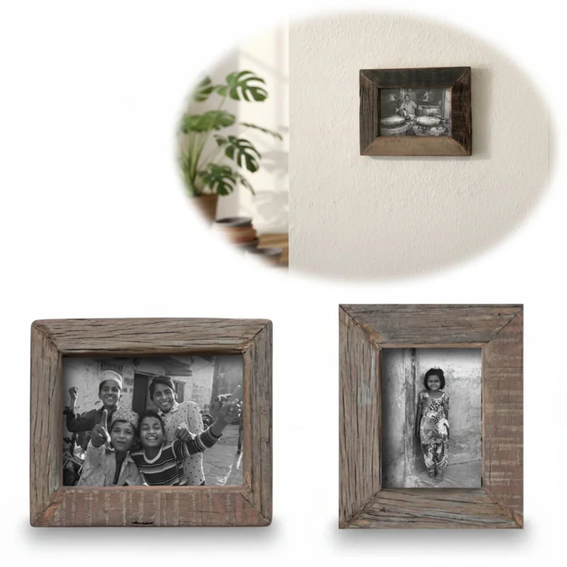KI-generiertes Bild Vintage Holz Wand Bilderrahmen Braun 10x15cm Recycelt Streetwood Retro Fotorahmen