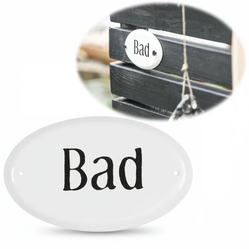KI-generiertes Bild Vintage Metall Türschild Bad 9x5,5cm Dekoschild Nostalgieschild Schild