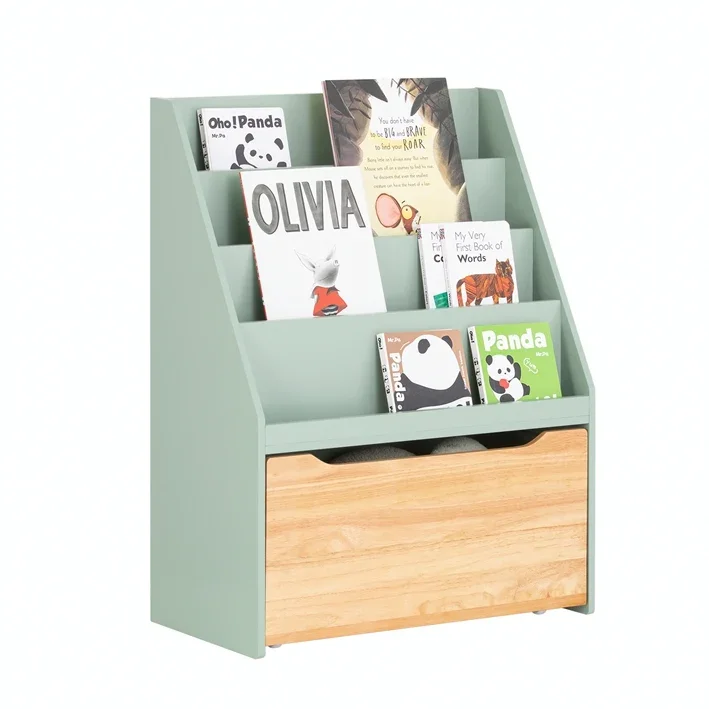 SoBuy Kinder Bücherregal mit Spielzeugtruhe | Aufbewahrungsregal Kinderzimmer 80cm | Grün-Natur | KMB95-GR