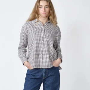Klitmøller Collective ApS Ofelia short check shirt Shirts Cream/burgundy/navy