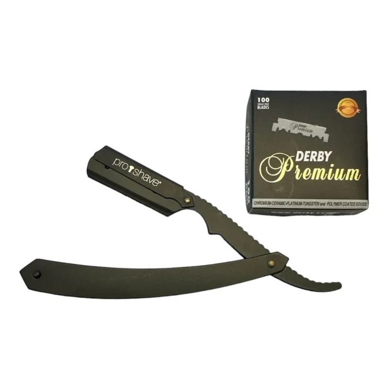 Rasiermesser für auswechselbare Klingen, S2, Schwarz + 100 Derby Klingen