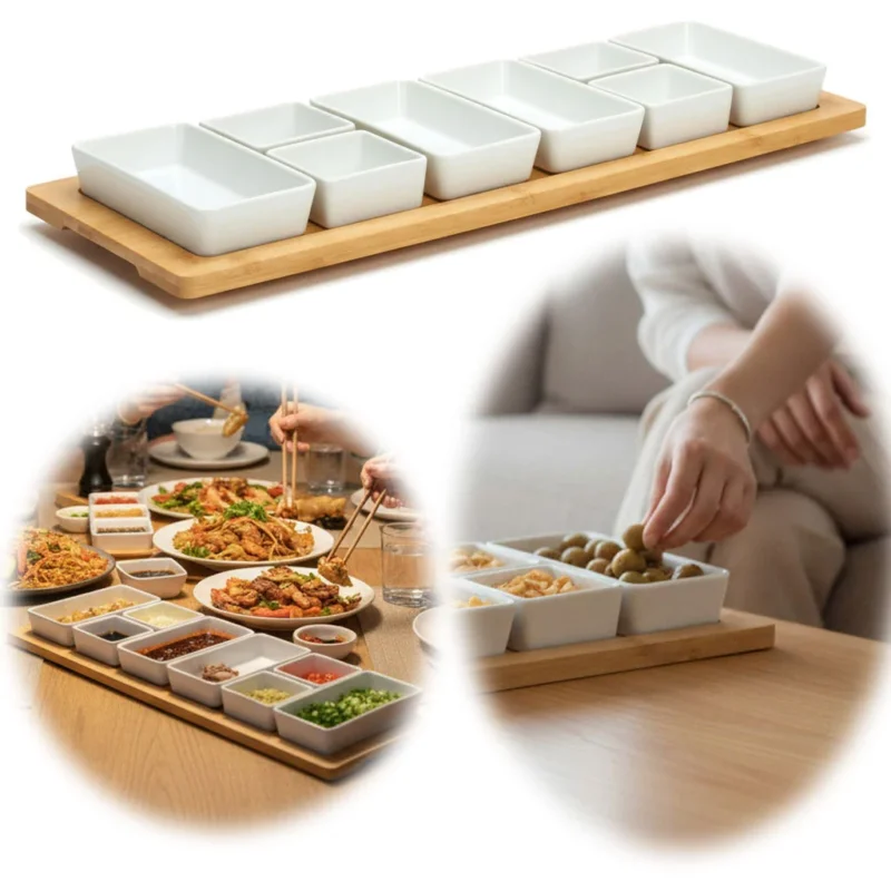 KI-generiertes Bild XL Tapas Snacktablett Snackteller 9-fach Set 58cm Eckig Serviertablett Snackschalen
