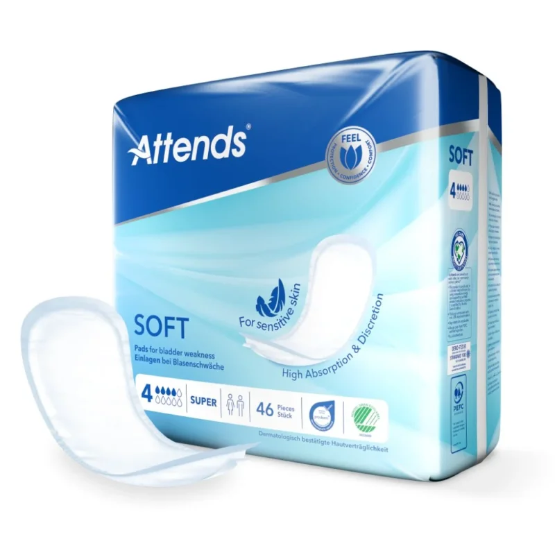 Attends Soft 4 Super Verpackung schräg mit einzelner Einlage, 46 Stück für Blasenschwäche