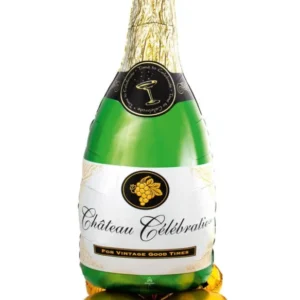 Ballon aluminium airloonz bouteille de champagne pour fête vert et doré qui tient debout seul